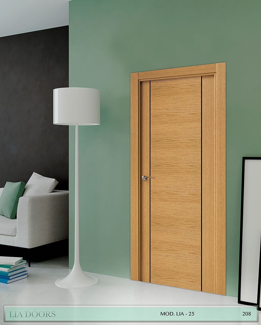 Puerta barniz Roble Fajeada en H Greca Wengue en block Ciega BL Modelo 25