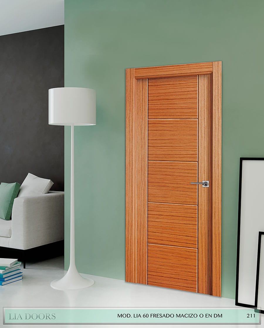 Puerta barniz Roble Fresado vertical y horizontal en MDF en block Ciega BL Modelo 60